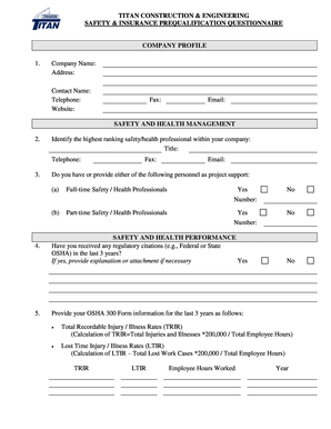 Safety questionaire - Titan Construction