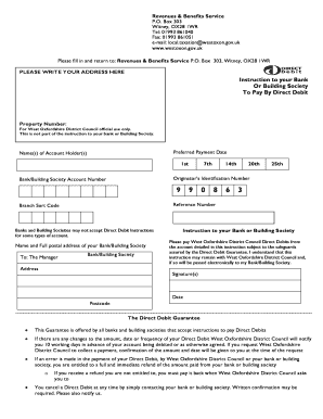 West Oxfordshire District Council Direct Debit Instruction Form