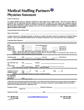 Physician Statement for Employment