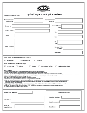 Loyalty Programme Application Form