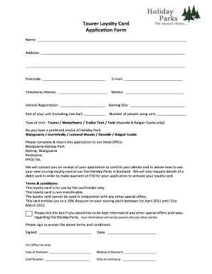Tourer Loyalty Card Application Form