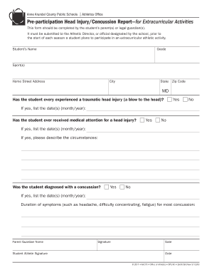 Pre-participation Head Injury Concussion Report
