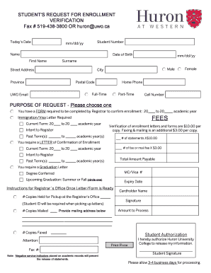 Student Enrollment Verification Form