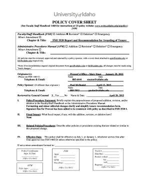 Fillable Online webpages uidaho POLICY COVER SHEET - webpagesuidahoedu ...