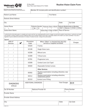 Wellmark Blue Cross and Blue Shield Routine Vision Claim Form