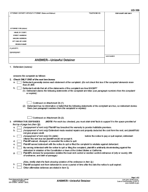 California Unlawful Detainer Answer Form