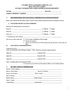 Real Estate Buyer Information and Disclosure Form