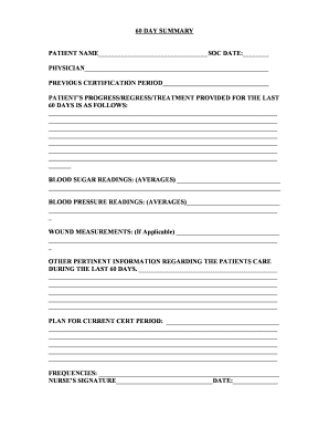 60 Day Patient Progress Summary Form