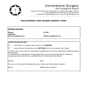 NHS Summary Care Record Consent Form