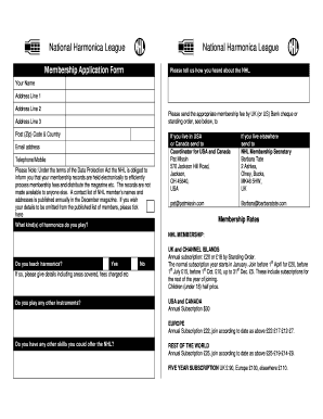 National Harmonica League Membership Application Form