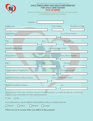Ohio Child Enrollment and Health Information Form
