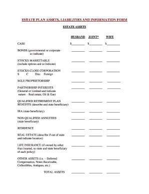 Estate Plan Assets and Liabilities Form