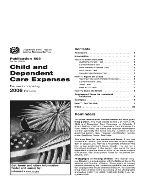 IRS Publication 503 Child and Dependent Care Expenses