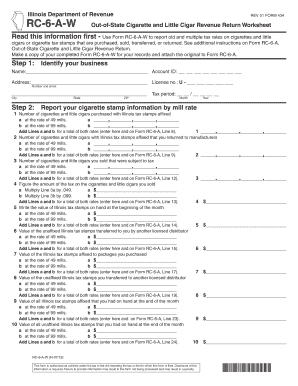 Illinois Cigarette and Little Cigar Revenue Return Worksheet