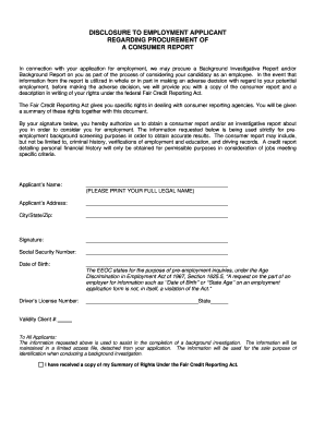 Employment Applicant Disclosure for Background Report