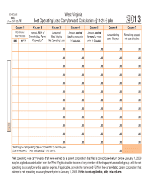 West Virginia Net Operating Loss Carryforward Form