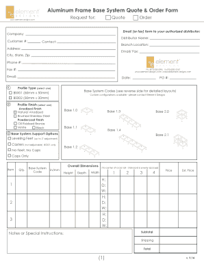 Aluminum Frame Base System Quote Order Form