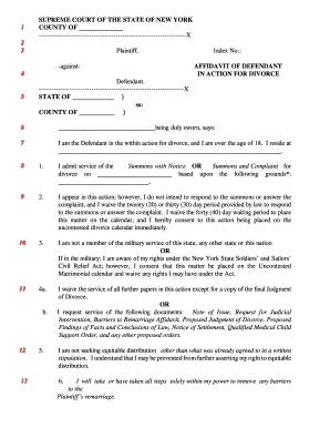 Affidavit of Defendant in Divorce Action