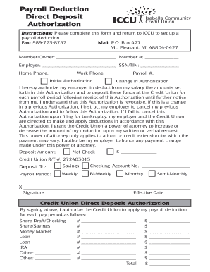 Payroll Deduction Direct Deposit Authorization