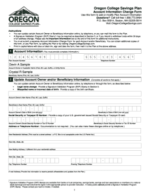 Oregon College Savings Plan Account Information Change Form