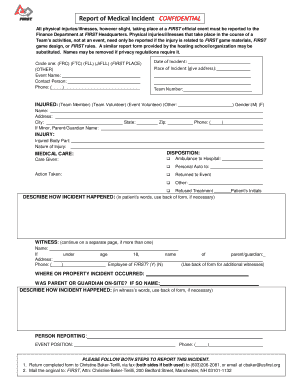FIRST Medical Incident Report Form