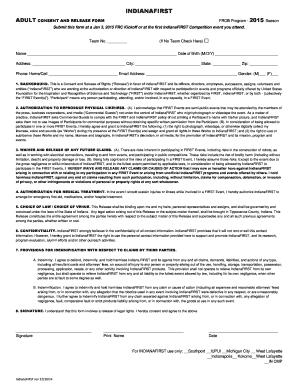 IndianaFIRST Adult Consent and Release Form