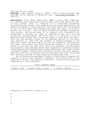K-W-L Strategy Sheet