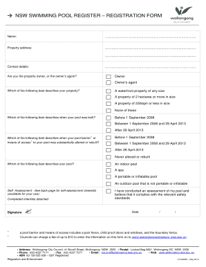 NSW Swimming Pool Registration Form