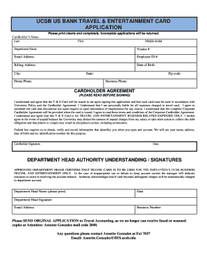 UCSB US Bank Travel & Entertainment Card Application