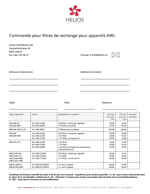 Commande pour filtres de rechange pour appareils KWL