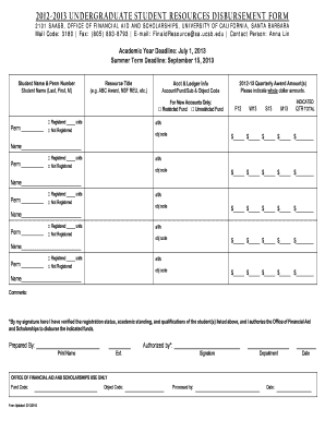 Undergraduate Student Resources Disbursement Form