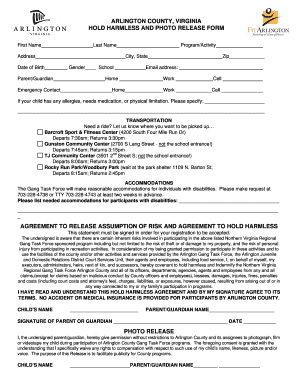 Arlington County Hold Harmless and Photo Release Form
