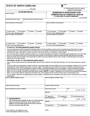 Summons in Proceeding for Termination of Parental Rights