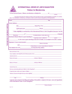 International Order of Job's Daughters Membership Petition