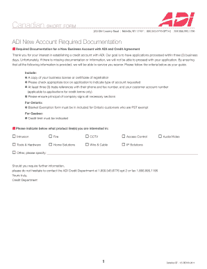 ADI New Account Required Documentation