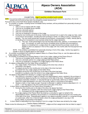 Alpaca Owners Association Exhibitor Disclosure Form