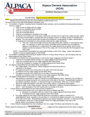 Alpaca Owners Association Exhibitor Disclosure Form