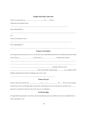 Maryland Fixed Cash Rent Farm Lease