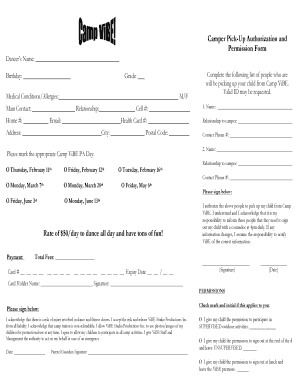Camper Pick-Up Authorization and Permission Form