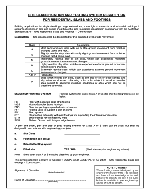 Residential Slab and Footing Classification Form