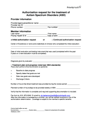 Authorization Request for Autism Spectrum Disorders Treatment