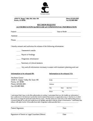 Records Request Authorization for Release of Confidential Information
