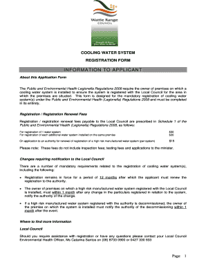 Cooling Water System Registration Form