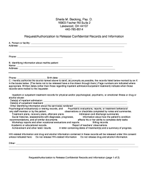 Request Authorization to Release Confidential Records and Information