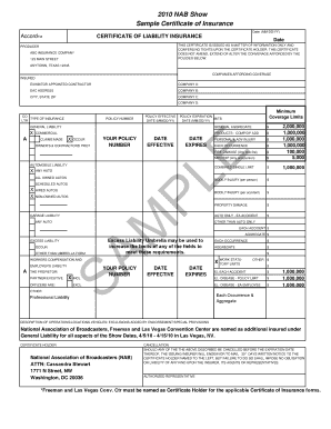 NAB Show Certificate of Insurance