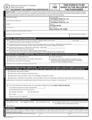 Missouri Sales/Use Tax Exemption Certificate
