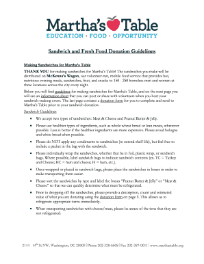 Sandwich Donation Guidelines
