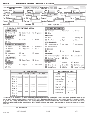 Residential Income Property Financial Information Form