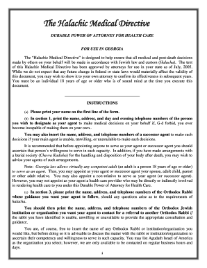 Halachic Medical Directive Durable Power of Attorney for Health Care