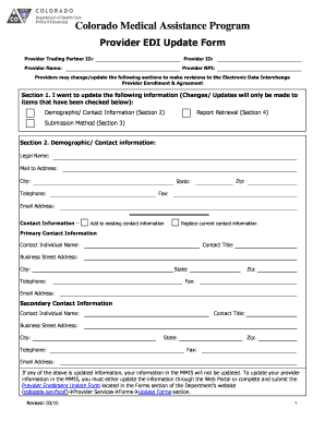 Colorado Medical Assistance Provider EDI Update Form